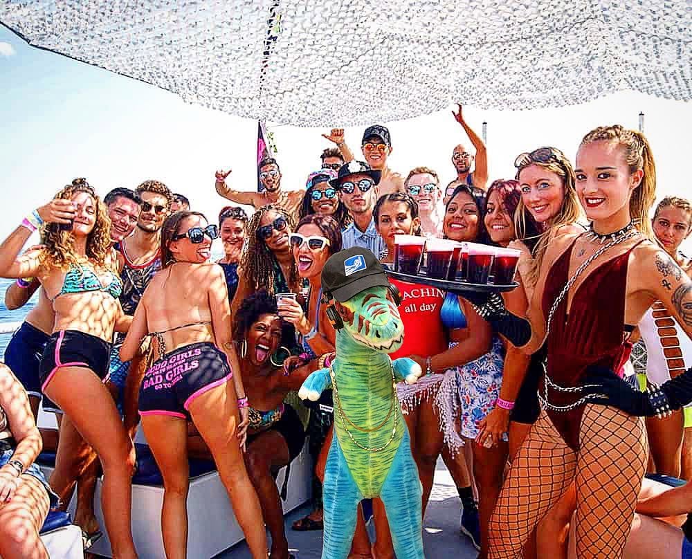 Rexy on a boat with friends